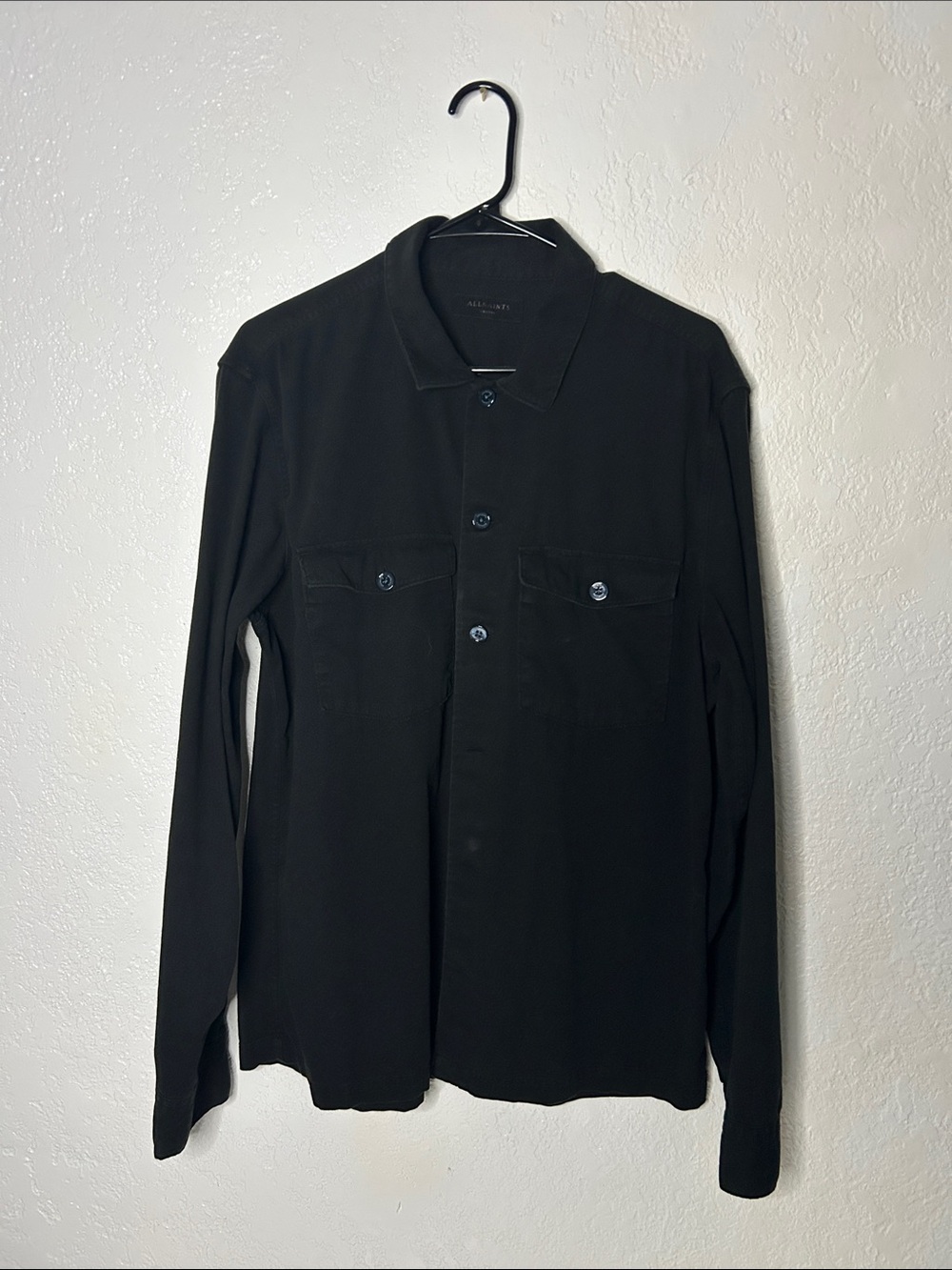 All Saints Black Lightweight Shirt Jacket with Chest Pockets